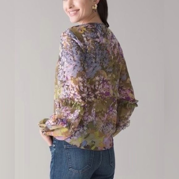 White House Black Market Floral Sheer Blouse - Picture 5 of 12